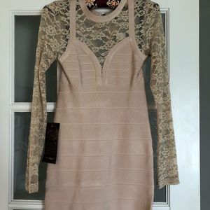 Bebe nude/lace bodycon dress size medium.